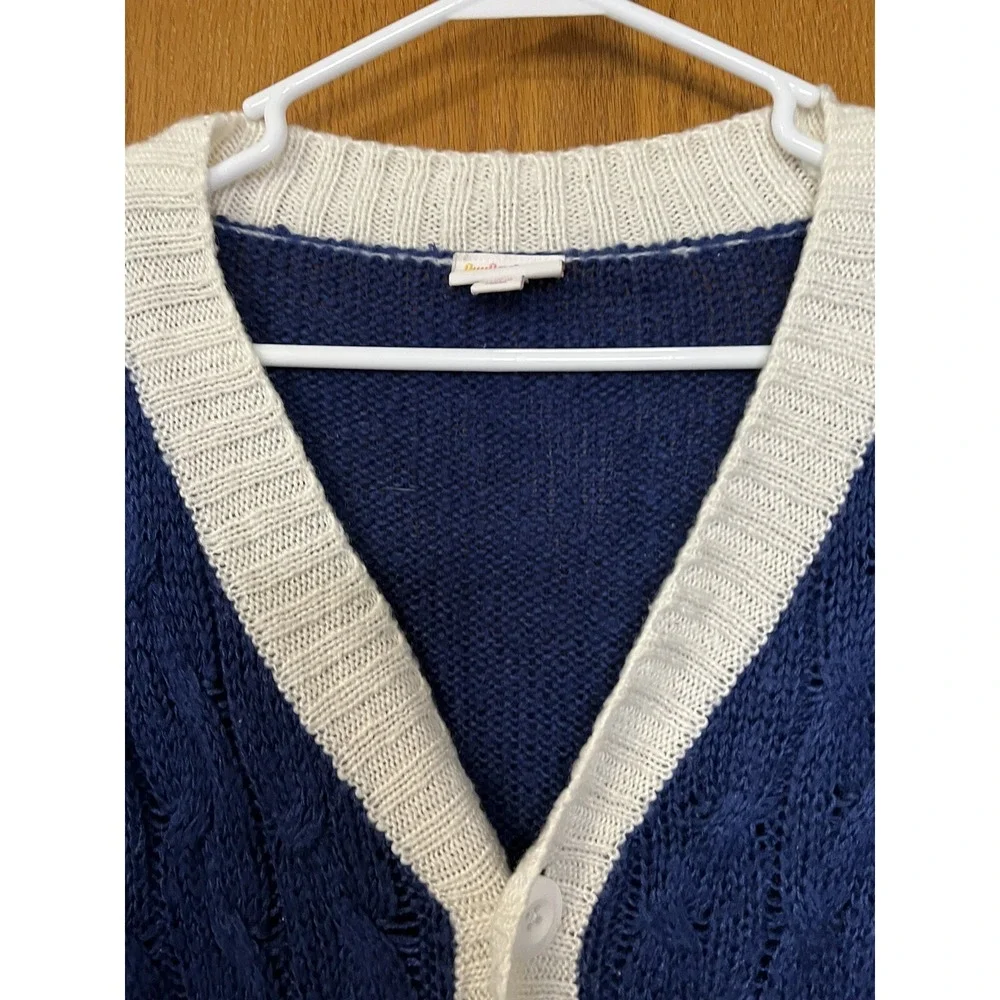 Lu La Roe Women's Cardigan Med Blue And White Oversized Knit‎